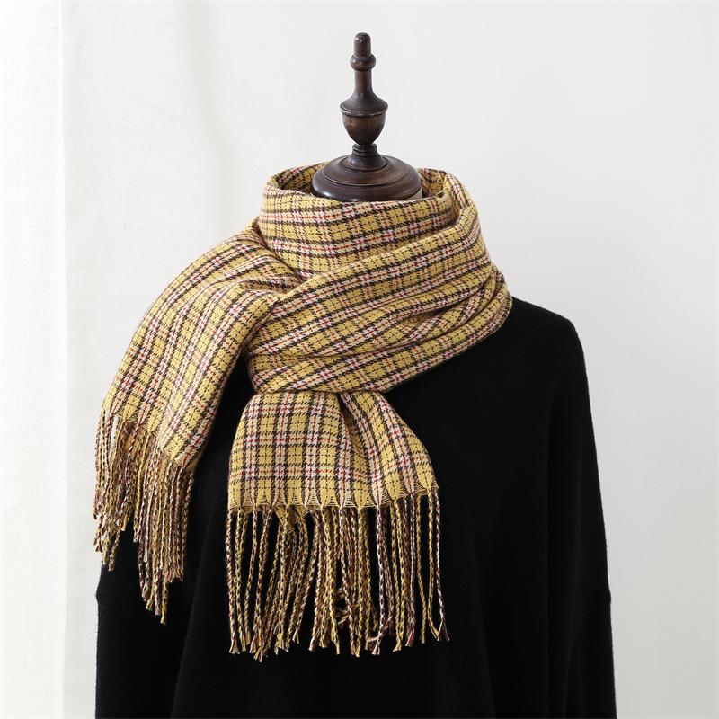 Scarf Women's 2025 New Sweet Color Matching Plaid Scarf Warm Thickened Scarf Shawl
