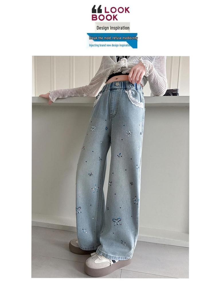 Girls' Wide-Leg Jeans - Summer/Autumn 2025 Style for Big Kids & Middle Schoolers