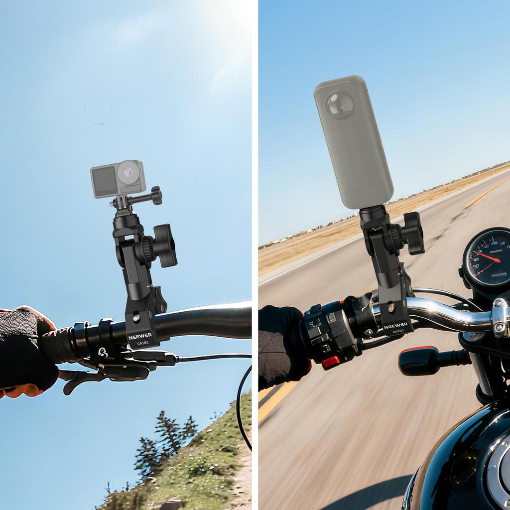 NEEWER Bike Handlebar Clamp Mount Action Camera Mount Compatible Heavy Duty Clip Holder Rotation Tilt Pin Adapter Included Compatible with POV Video