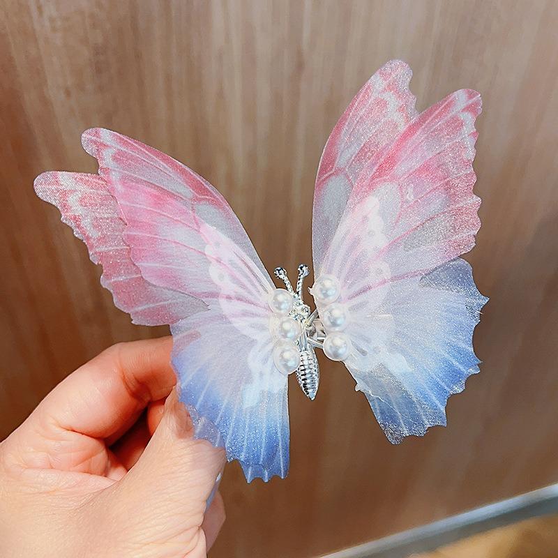 2pcs Korean Moving Butterfly Hair Clips for Girls Double Layered Wings Pearl Butterfly Hairpin Headwear Girls Kids Hair Accessories