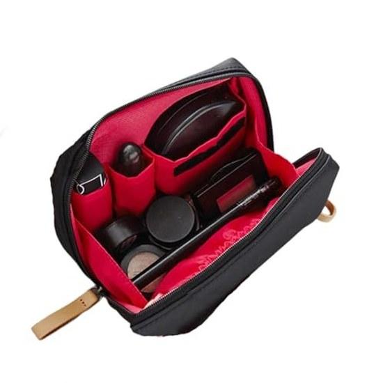 

LOYELEY Cosmetic Pouch Women Makeup Storage Bag Stylish Lightweight Compact Cosmetics Toiletries Tools Accessories Travel (Black Red) Beauty