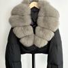 Lagabogy Winter Real Fox Fur Collar Short Parkas Women Thick White Duck Down Cropped Jacket Streetwear Female Puffer Coats