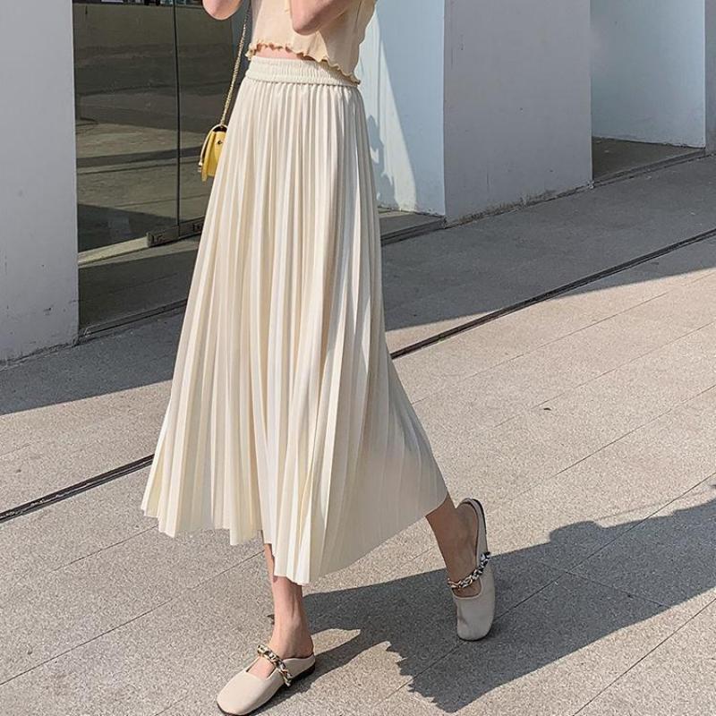 Spring and Autumn New Fashion Women's High Waist Pleated Solid Color Half Length Elastic Skirt Promotions Lady Black Pink