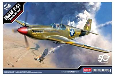 Academy 1/48 Scale U.S. Army Air Forces P-51 Mustang North African Campaign Plastic Model Kit 12338