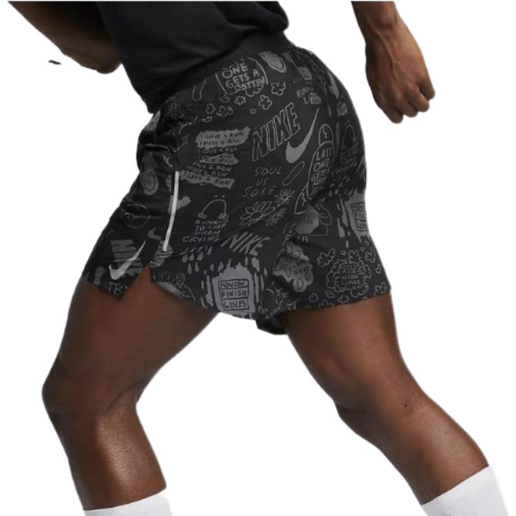 Nike All-Over Print Casual Athletic Straight-Leg Running Shorts Men Bottoms Black AT7808-010