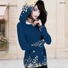 Women Plus Size Dark Purple Halloween Printed Asymmetric Cutout Neck Cold Shoulder Long Sleeve Fitted Top