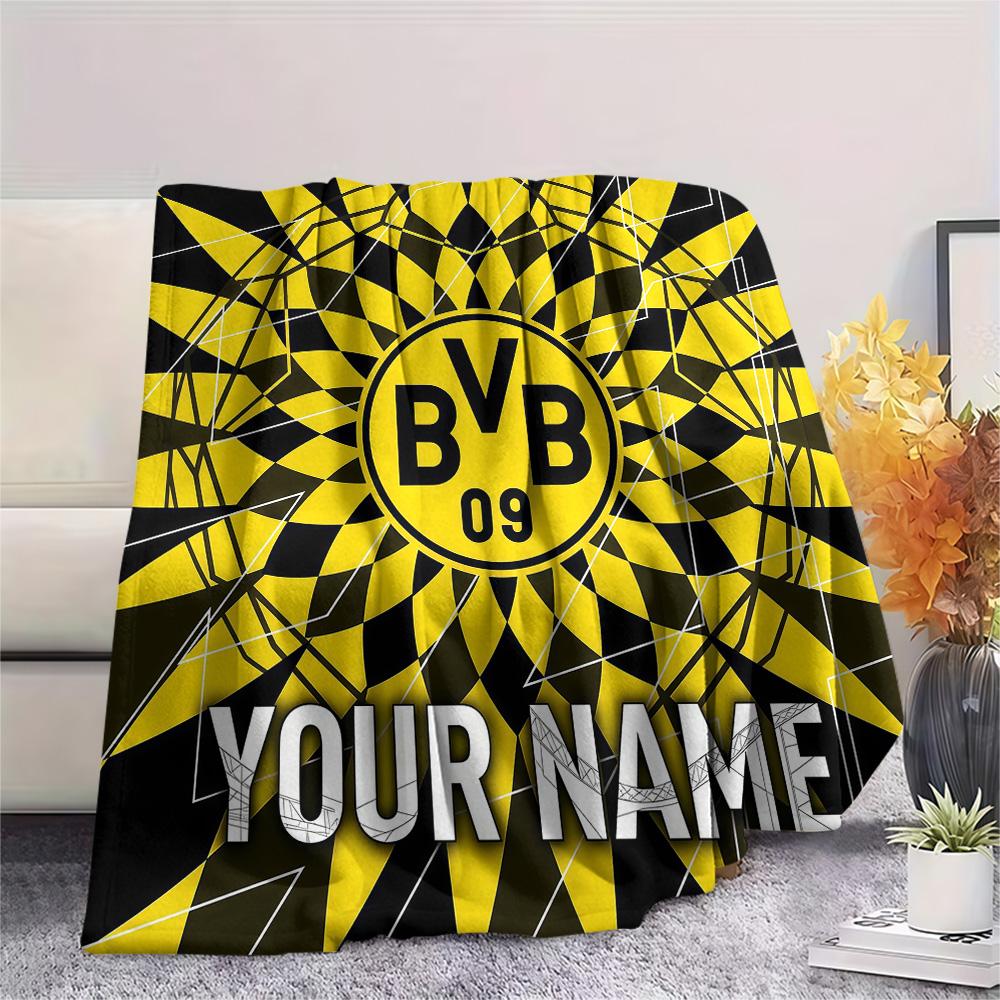 Custom Name Borussia Dortmund Flannel Blanket, High Quality Comfortable for All Seasons, Home Decor, Warmth and Comfort