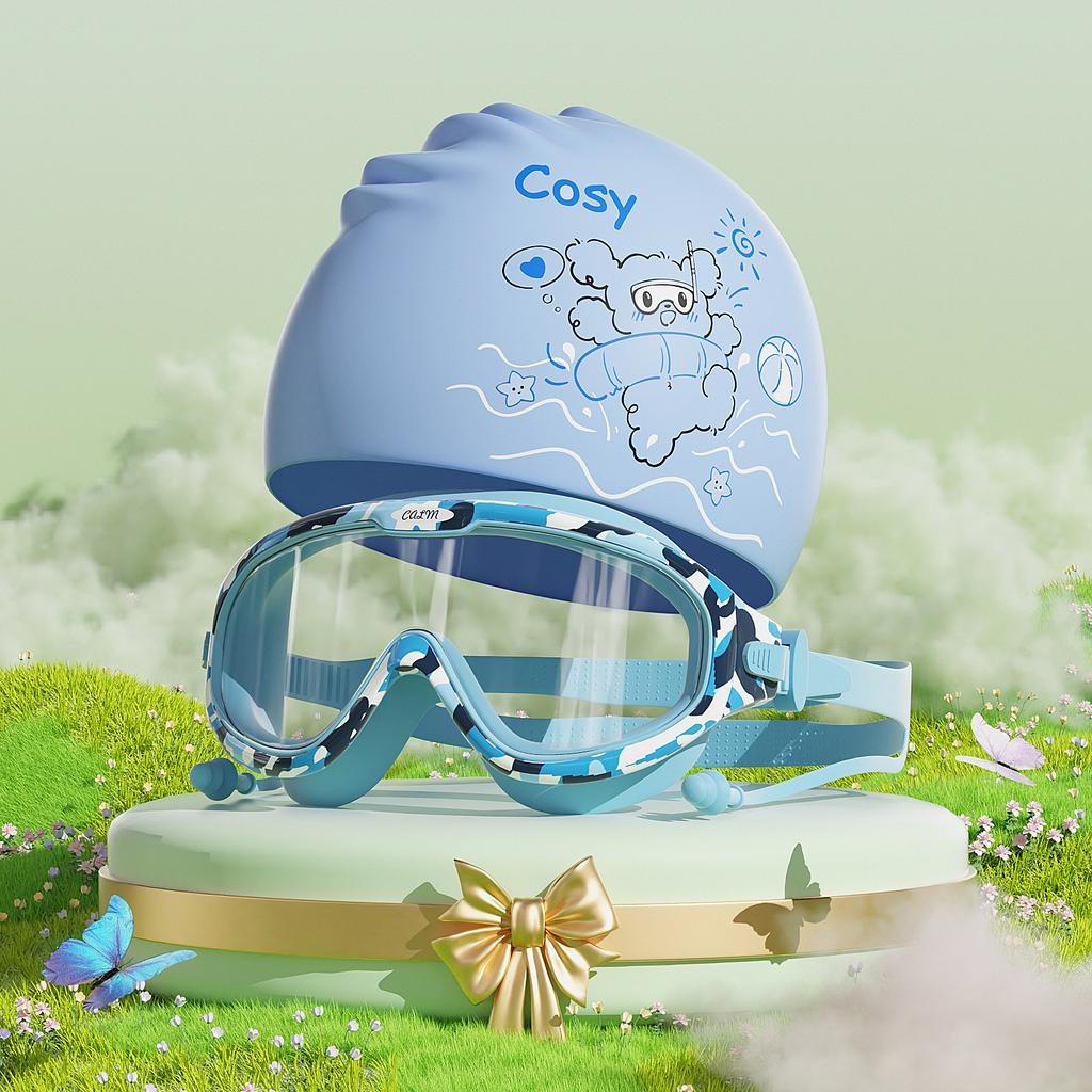 Children's Swimming Goggles Boys High Definition Anti-fog Waterproof Large Frame Swimming Glasses Swimming Cap Set Girls Diving Equipment