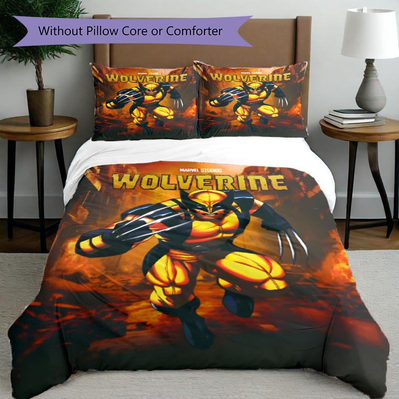 3pcs Duvet Cover Set (1*Duvet Cover + 2*Pillowcase, Without Core), Wolverine Print Bedding Set, Bedroom Decor, All‑Season, Gift