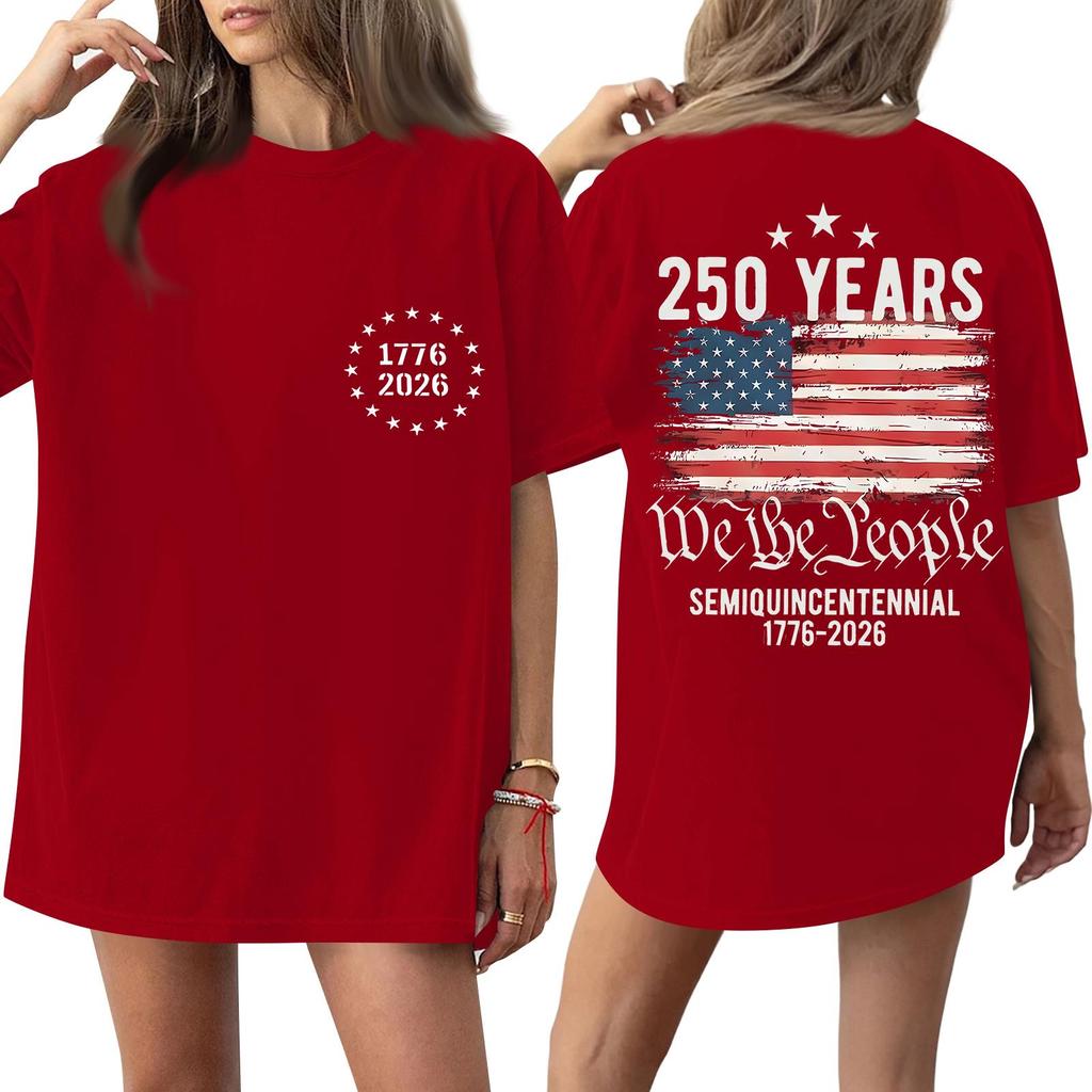 Women's Fashionable Casual Short-Sleeve Round Neck Printed T-Shirt For The 250th Anniversary Of The Founding Of The United States