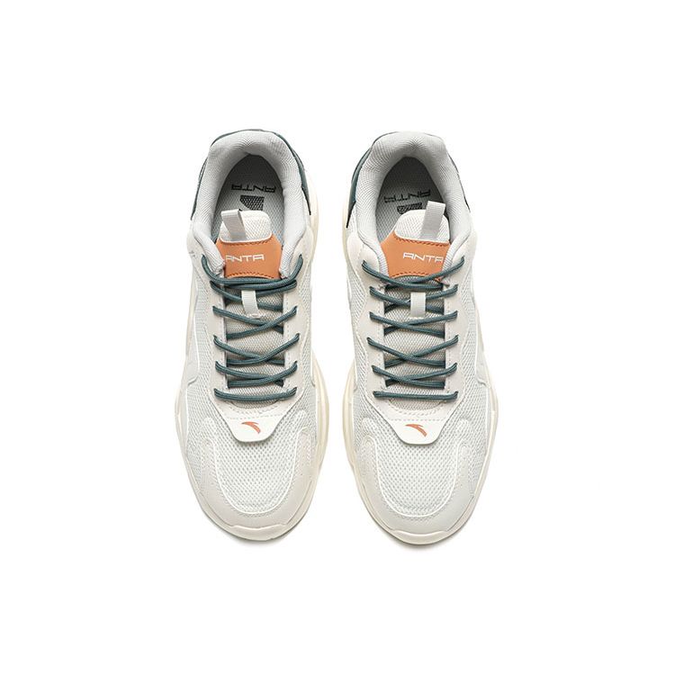 Anta Lifestyle Series Fabric Synthetic Leather Shock Absorbing Non-Slip Wear-Resistant Low-Top Casual Shoes Men Sneaker White Green 912048820-8
