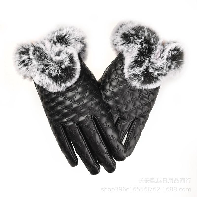 Herbst- und Winter Damen Warme Handschuhe, Touchscreen Lederhandschuhe, Outdoor Fleece Verdickte Winter Motorradfahren Wollhandschuhe