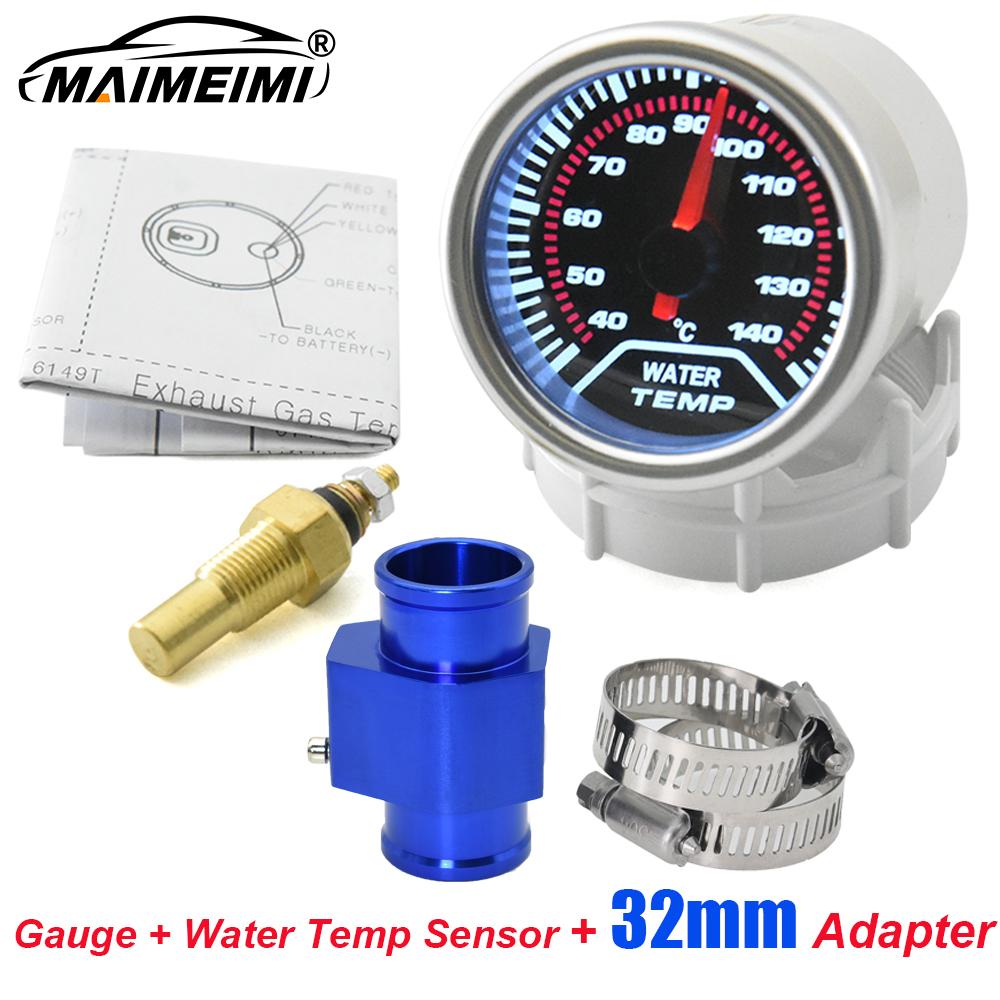 2'' 52mm Car Water Temperature Gauge 40-140 ℃ with Temp Sensor Water Temp Joint Pipe 1/8NPT Sensor Adapter Analog White Led Cas
