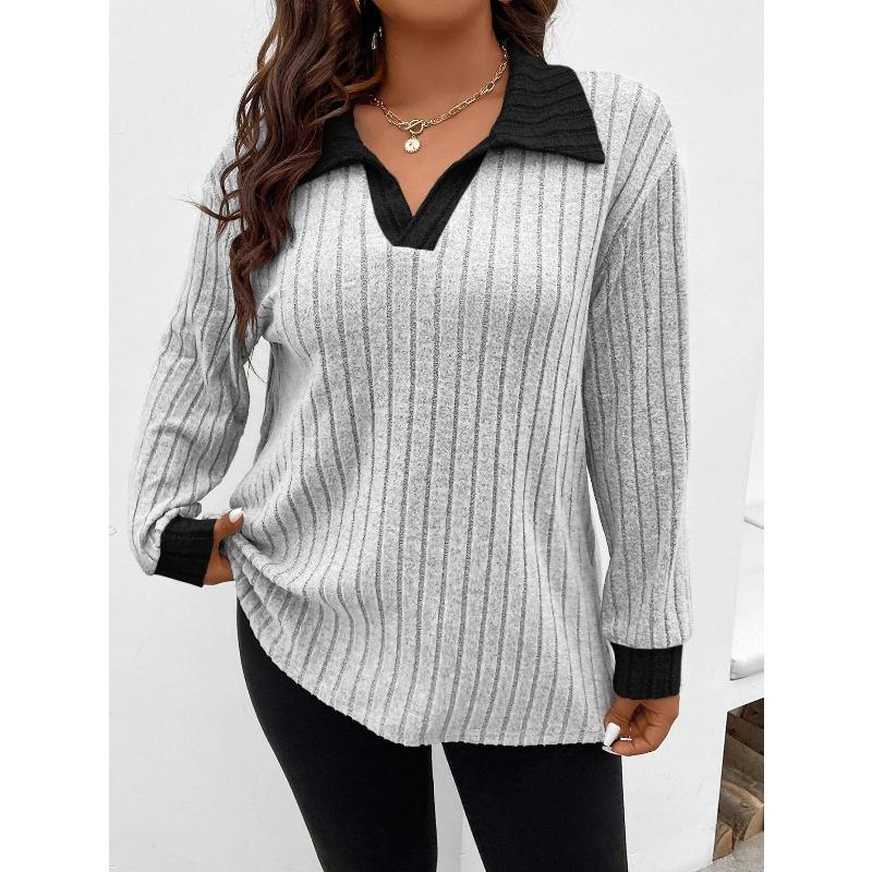 JPNTKY Women's Fashion Casual Solid Color Print Long Sleeve V Neck Blouses & Shirts