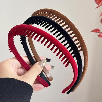 2-teiliges Elegantes Schwarz-rotes Samt-Haarband mit Zähnen Retro Stirnband für Frauen Mädchen Haarbänder Haaraccessoires