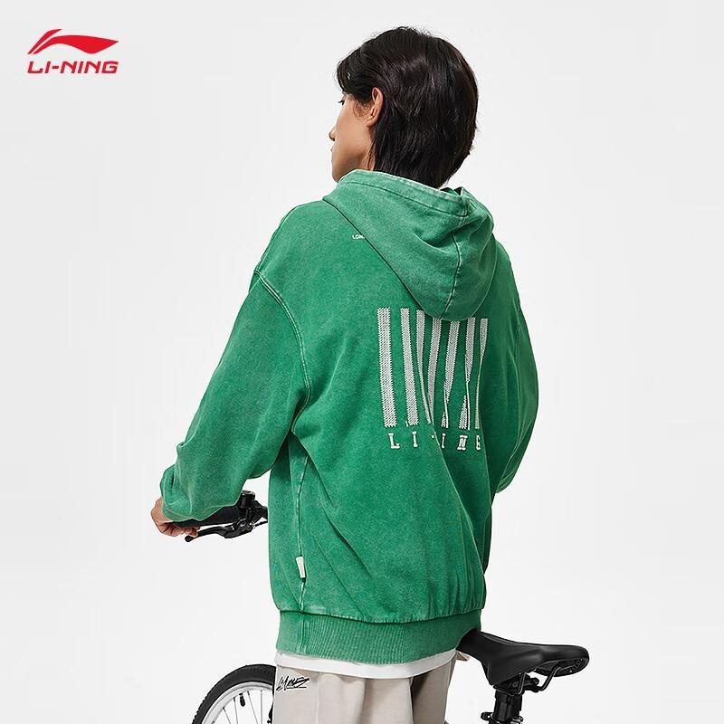 Li Ning Sports Lifestyle Series Letter Print Hooded Sweatshirt Unisex Sweatshirt Cool-Pine-Green AWDT383-1