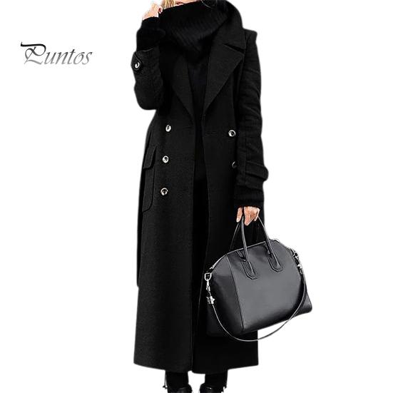 Slim Fit Lapel Coat Women Overcoat Double-breasted Turn-down Collar Cardigan Mid-calf Length Long Sleeves Pocket Jacket with Pockets OL Commuting