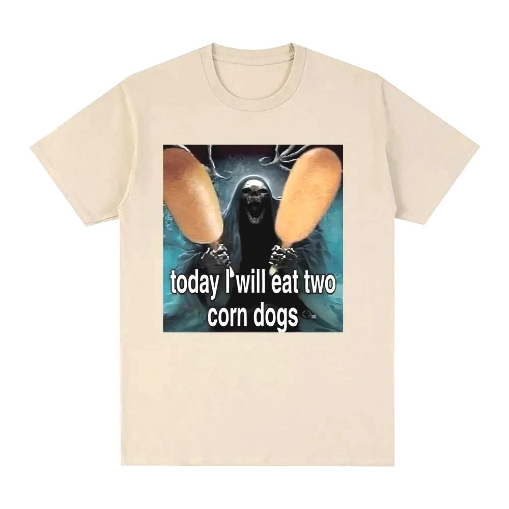 Today I Will Eat Two Corndogs Graphic Printed T-Shirt Skeleton Meme Women Vintage Gothic Summer Short Sleeve T-shirts Clothing