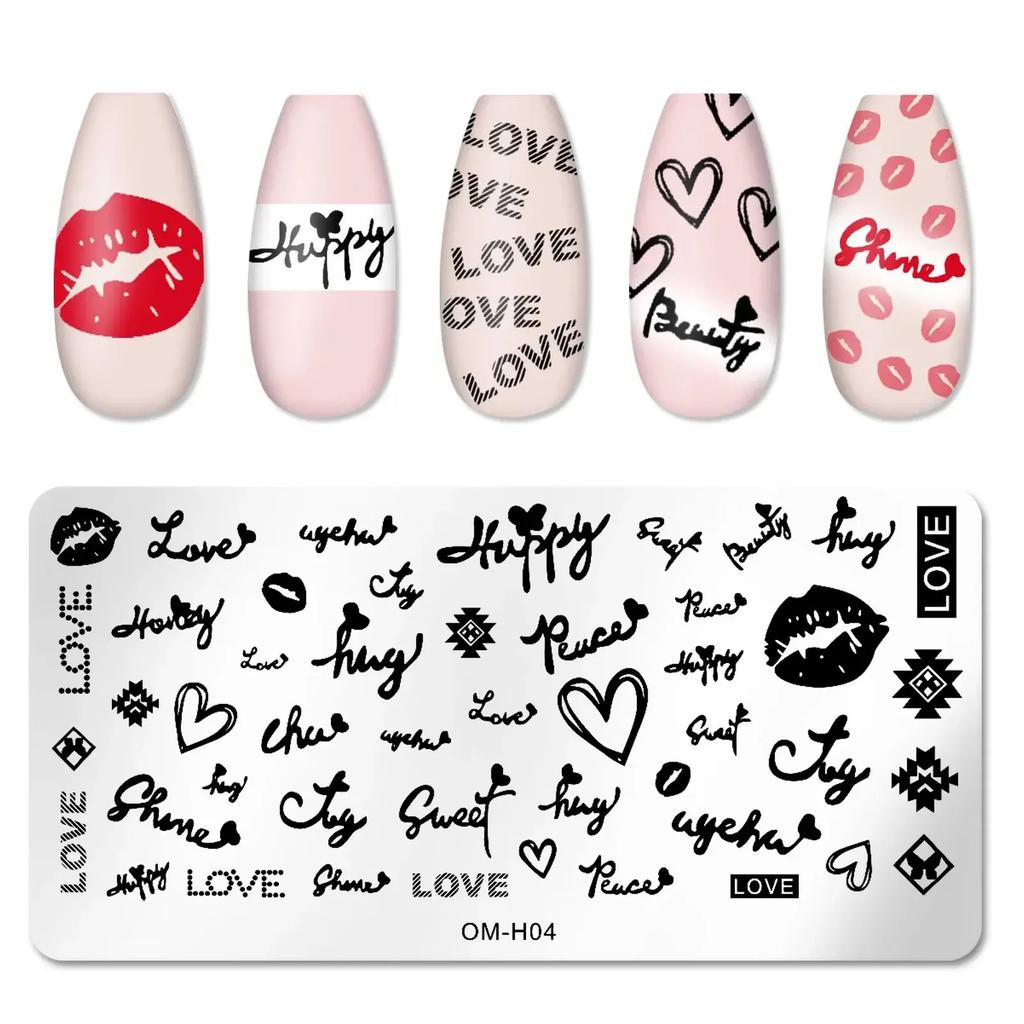 Nagelstempelplatten mit Schlangen- und Leoparden-Motiv, englische Buchstaben, Liebe, Herz, Blätter, Blumen, Design, Druckplatten, Nagelkunst, Schablone, Stempelwerkzeug