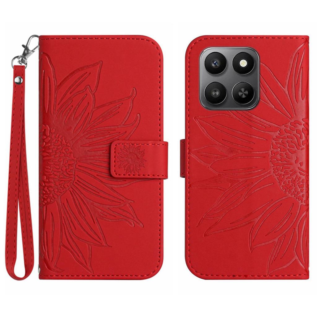For Honor 400 Smart Case Sunflower Imprint Leather Wallet Phone Cover with Wrist Strap