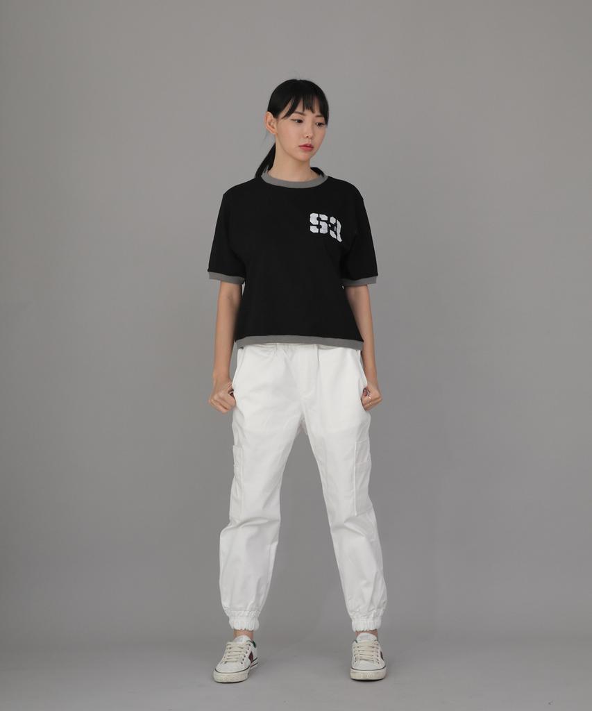 Seinteukeulu Bold Ankle Band Cargo Jogger Pants Bac-328 White