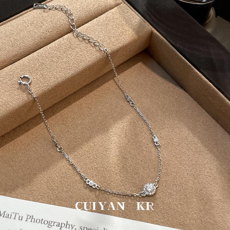 Cui Yan S925 Sterling Silver Korean Style Round Diamond Bracelet - Elegant Women's Versatile Jewelry