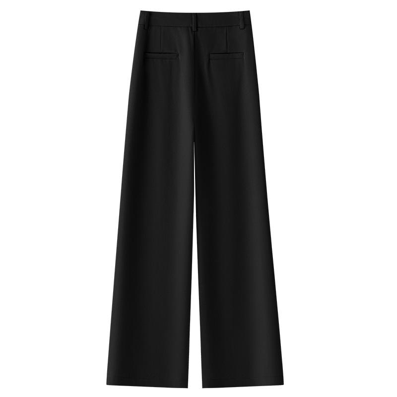 Women's 2025 High-Waist Black Wide-Leg Pants: Elegant, Casual, Straight-Leg Fit for Spring