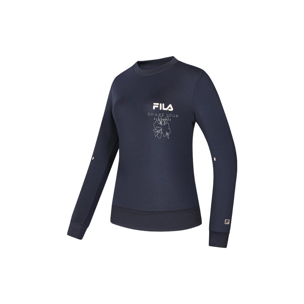 Fila Letter Print Fitness Pullover Sweatshirt Women Sweatshirt Dark-Blue A11W411209F-NV