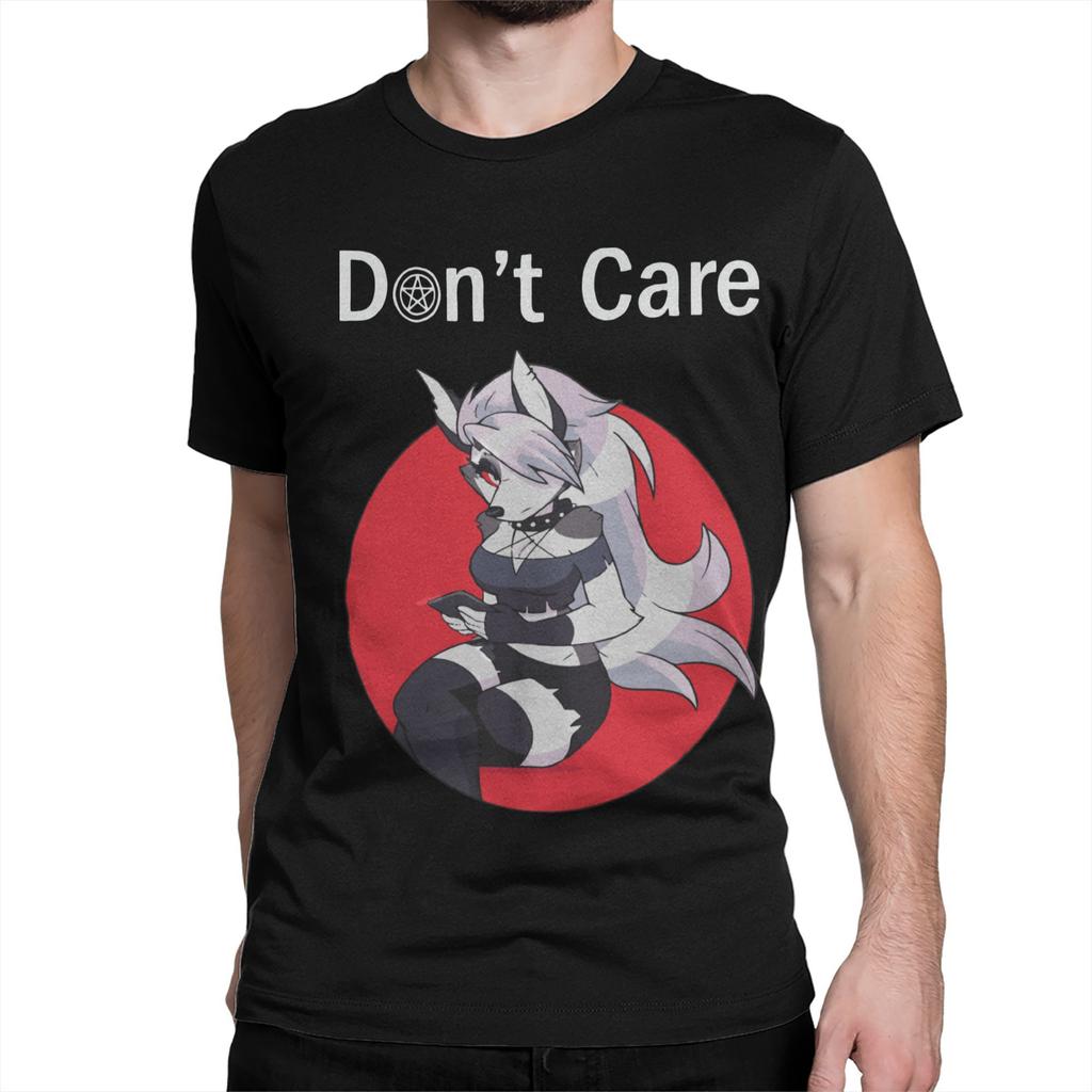 Men Women T-Shirt Loona Don't Care Dark Creative Cotton Tee Shirt Short Sleeve Helluva Boss Anime T Shirts Clothing Graphic