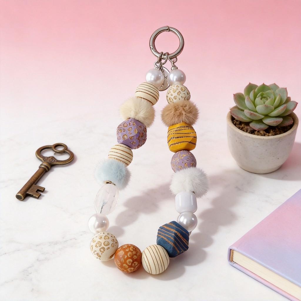 Colorful Retro Wooden Phone Chain With Handmade Beads For Unisex Daily Use
