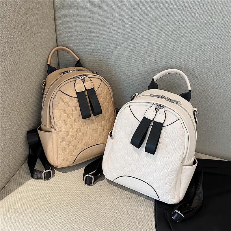 Grid Lady Fashion Backpack - PU Leather - High-end Style - Travel Mini - Simple and Elegant - Trendy Women's Shoulder Bag