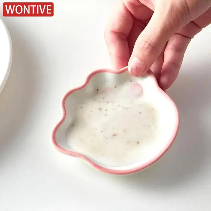 Prato de Gatinho Fofo Japonês para Degustação Cerâmica Desenho Animado Prato de Sobremesa Molheira para Soja Molho de Frutas Tigela para Tempero Pratos de Mergulho Domésticos