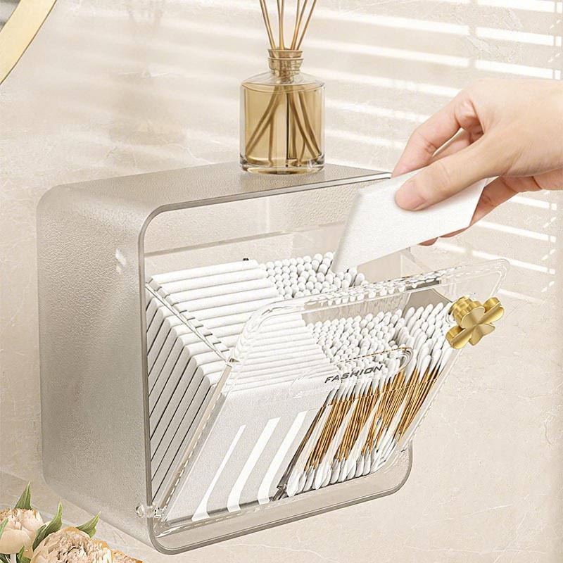 Bathroom Mirror Cabinet Storage Box Cosmetic Cotton Wall-Mounted Transparent Cotton Swab Box Lipstick Rack