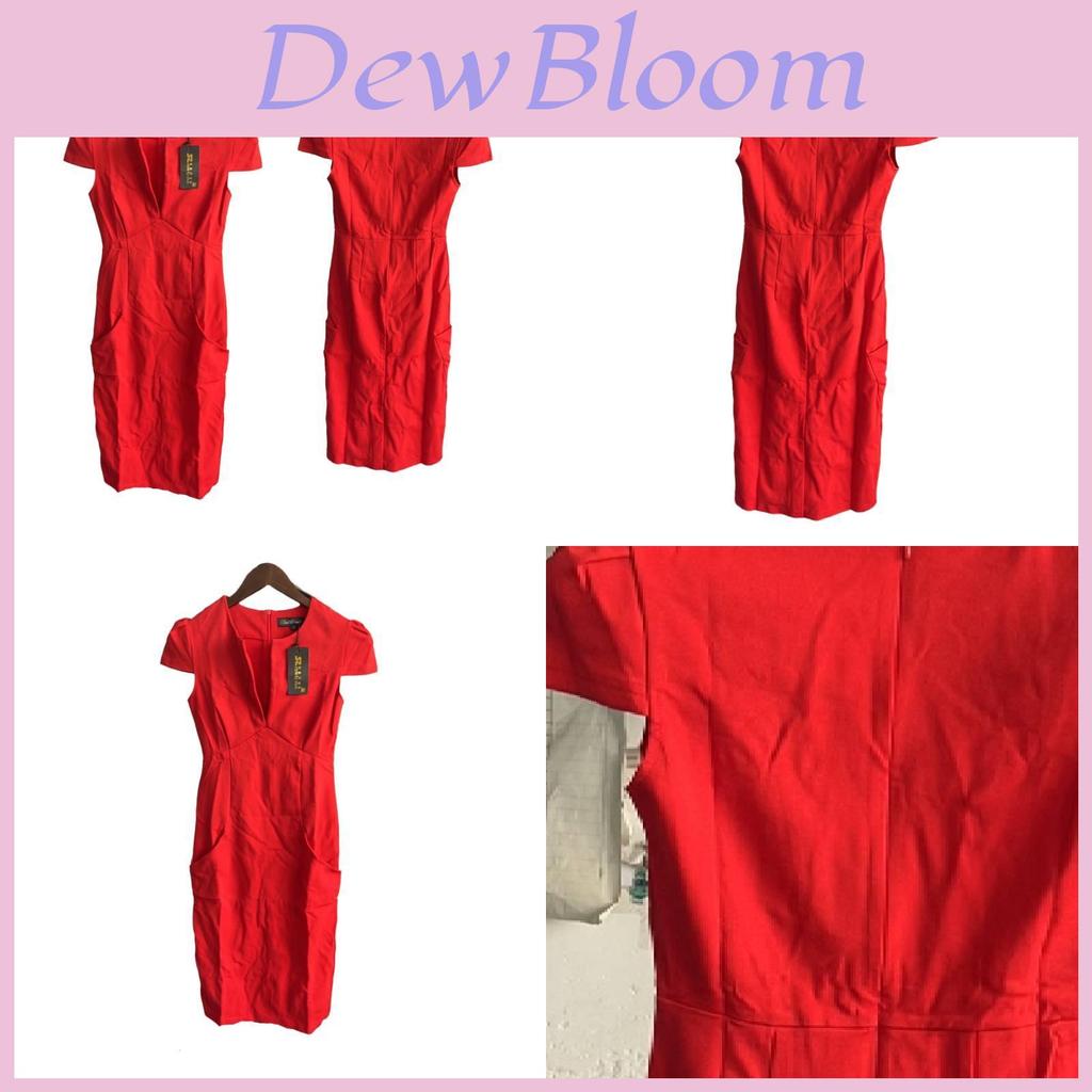 Breathable Polyester Blend Vneck Short Sleeve Dress For Office Wear