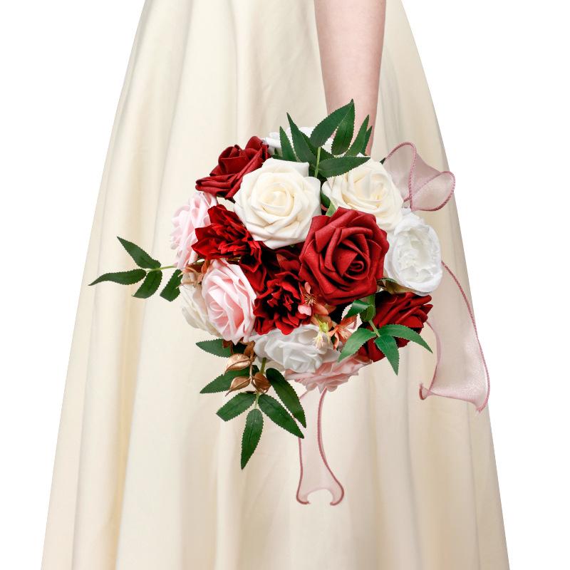 Two-Tone Forest Style Artificial Rose Bridal Bouquet