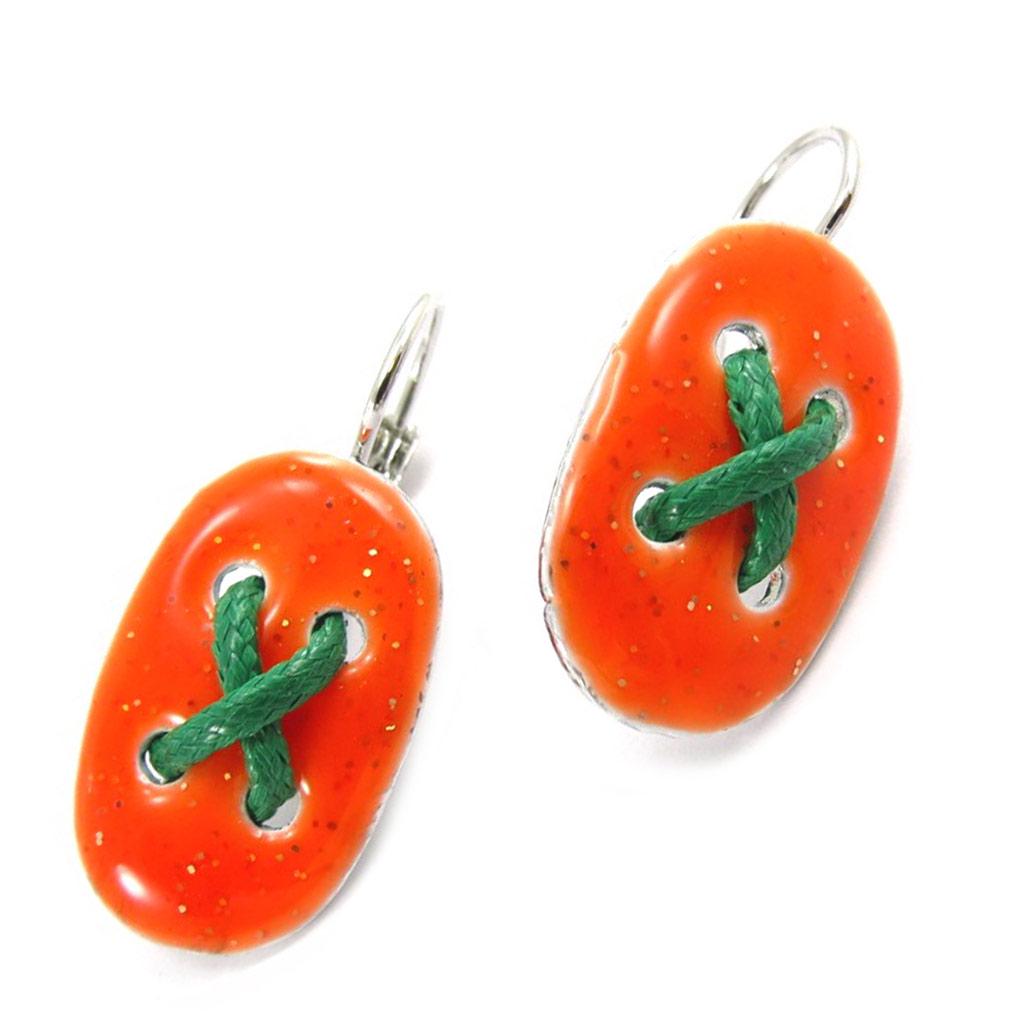 NOA [K1441] - Kolczyki wiszące Projektanta 'Guziki' pomarańczowo-zielone