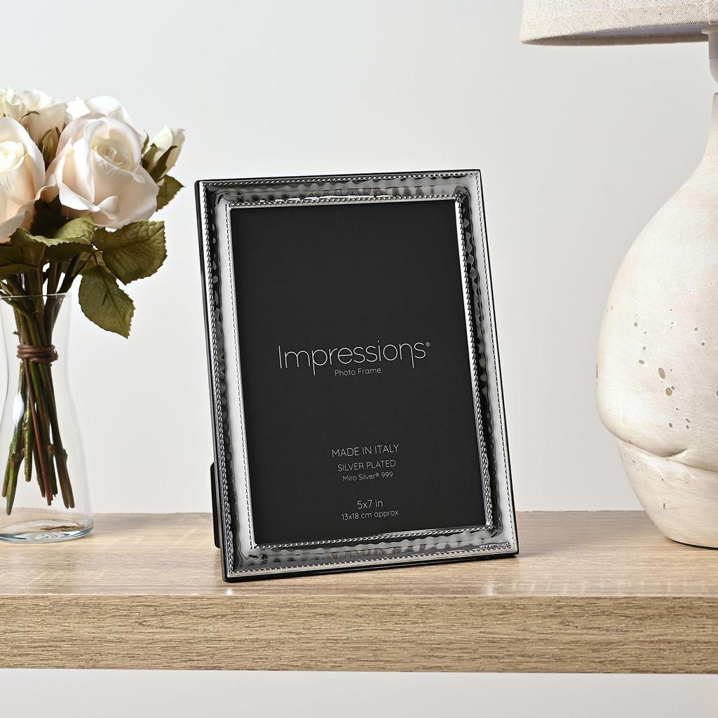 Impressions 999 Silver Narrow Rock Photo Frame 5 X 7 Wood Back Made In Italy