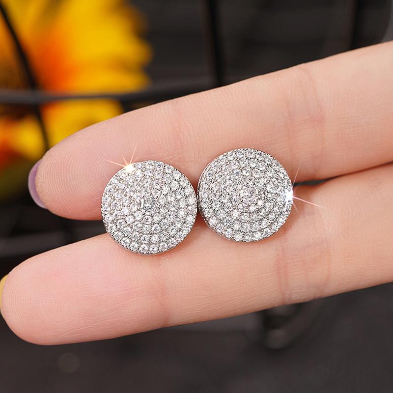 Huitan Round Shape Cubic Zirconia Stud Earrings for Women Sparkling Ear Stud Fashion Versatile Female Earrings Statement Jewelry