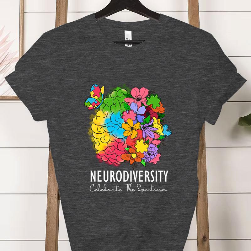 Teacher Autism Tshirt Floral Neurodiversity Celebrate The Spectrum Graphic T Shirts Clothing Autism Awareness Shirt for Women