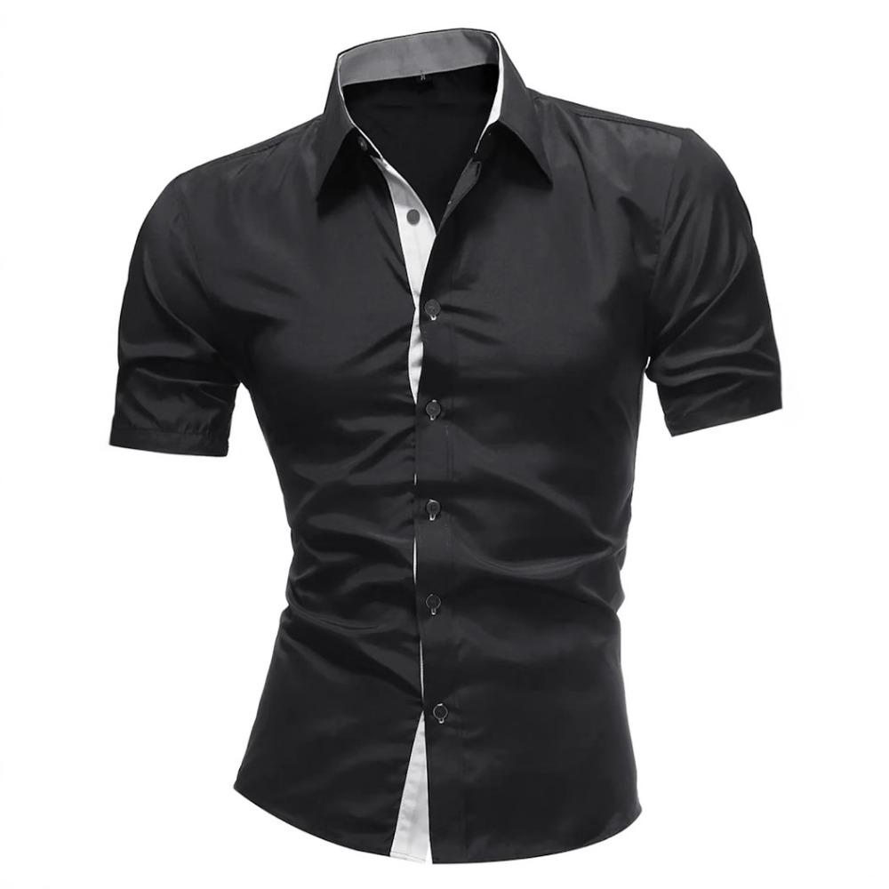 Summer Men's Fashion Short-sleeved Shirt Casual Loose Comfortable Solid Color Lapel Short-sleeved Shirt for Men