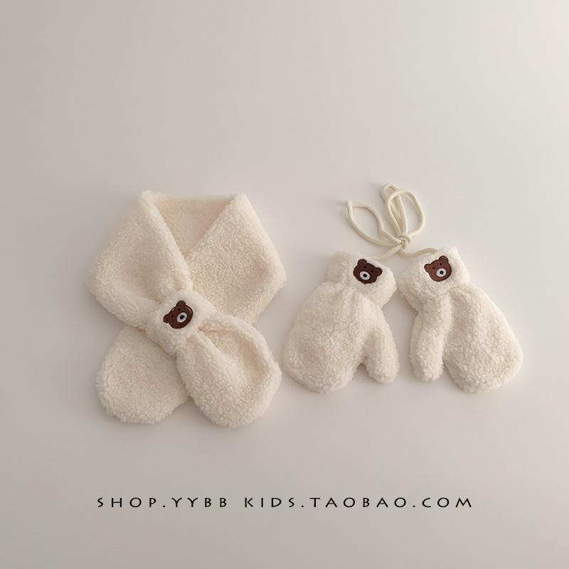 

Ins корейский милый маленький медведь детский шарф перчатки детский осенне-зимний мальчиков и девочек теплый шейный шарф плюс бархатный шейный платок