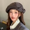 Vintage Bow Decorated Beret Autumn Winter Large Head Size Painter Newsboy Hat