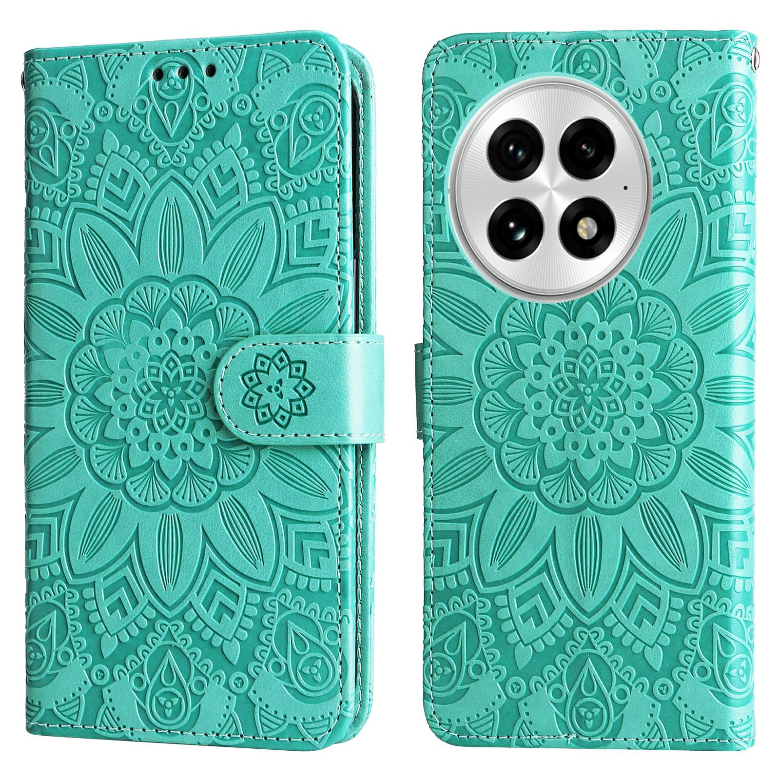 

For OnePlus 13 Case Sunflower Imprint Leather Wallet Phone Cover Green