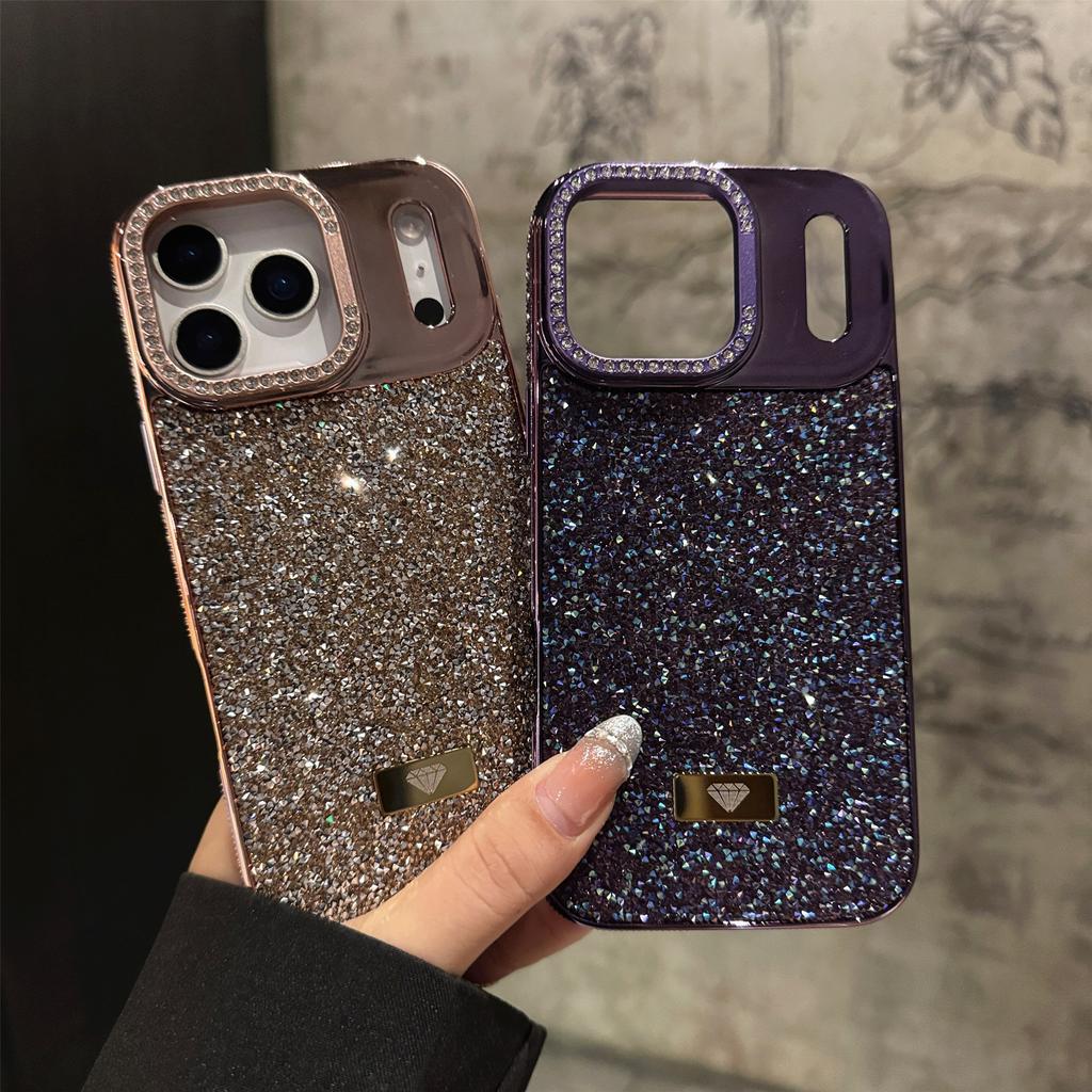 For iPhone 17 Pro Case Full Rhinestones Design Hidden Lens Kickstand TPU PC Phone Cover