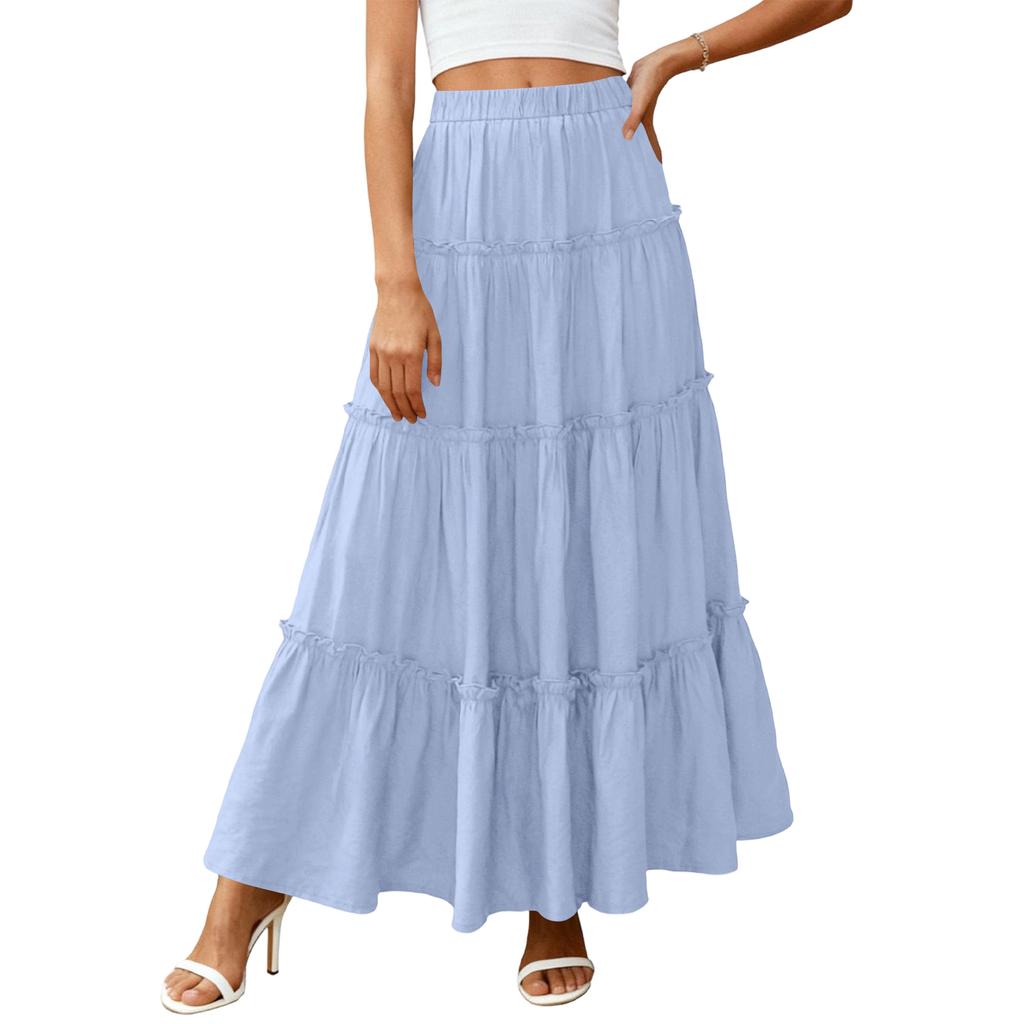 Women's Color Cotton Linen Elastic Waist Loose Close-fitting Long Skirt