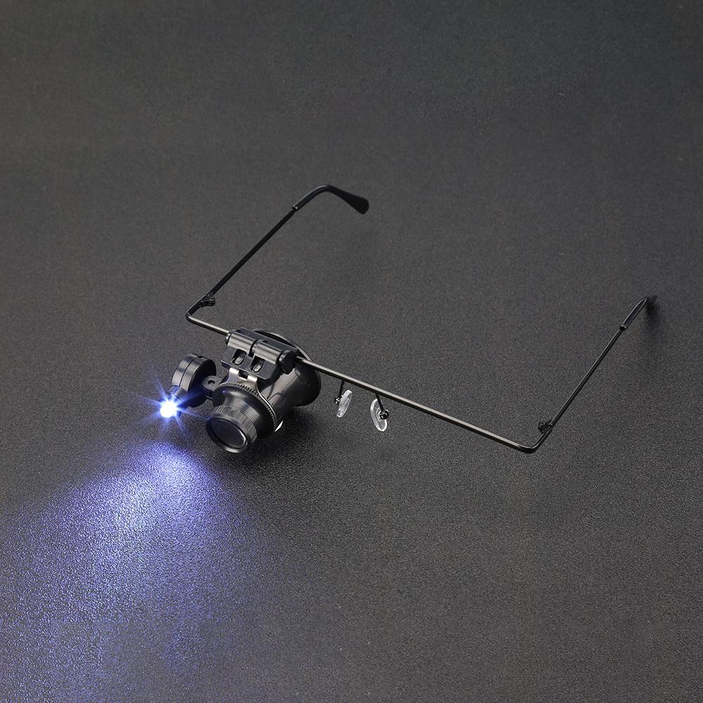 Watch Repair Single Lens Eye Glasses 20x Magnifying Magnifier Jeweler Tool LED Light Loupe
