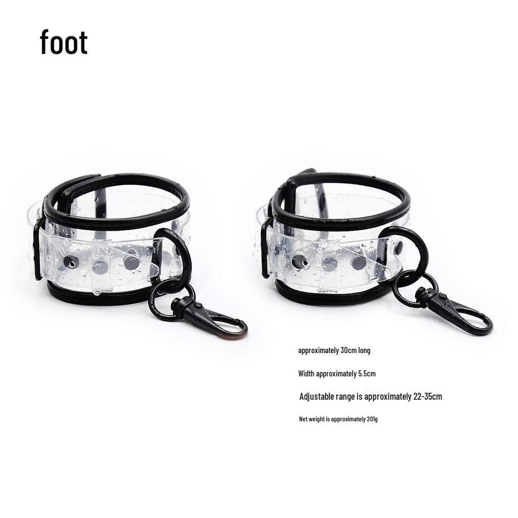 Transparent Leather Bondage Set: Handcuffs, Foot Cuffs, Neck Cuffs, and Dog Leash Collar