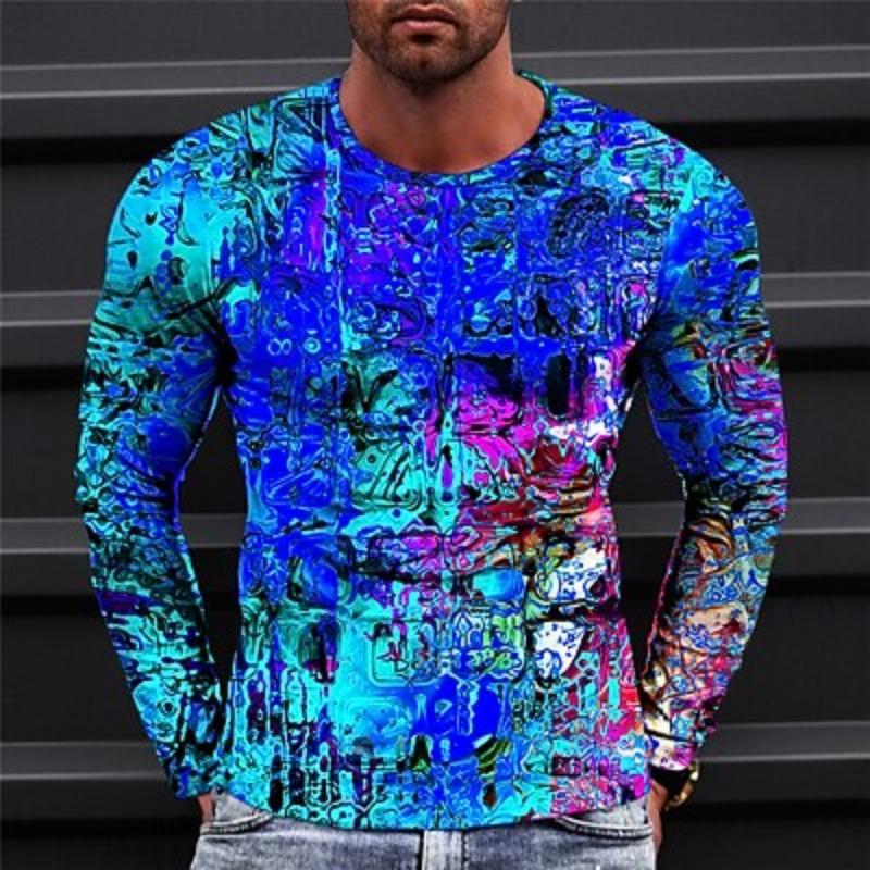 Abstraktes Designer Casual Herren 3D-Druck T-Shirt Tee Grafik T-Shirt Langarm Rundhals Shirt Frühling Herbst Kleidung