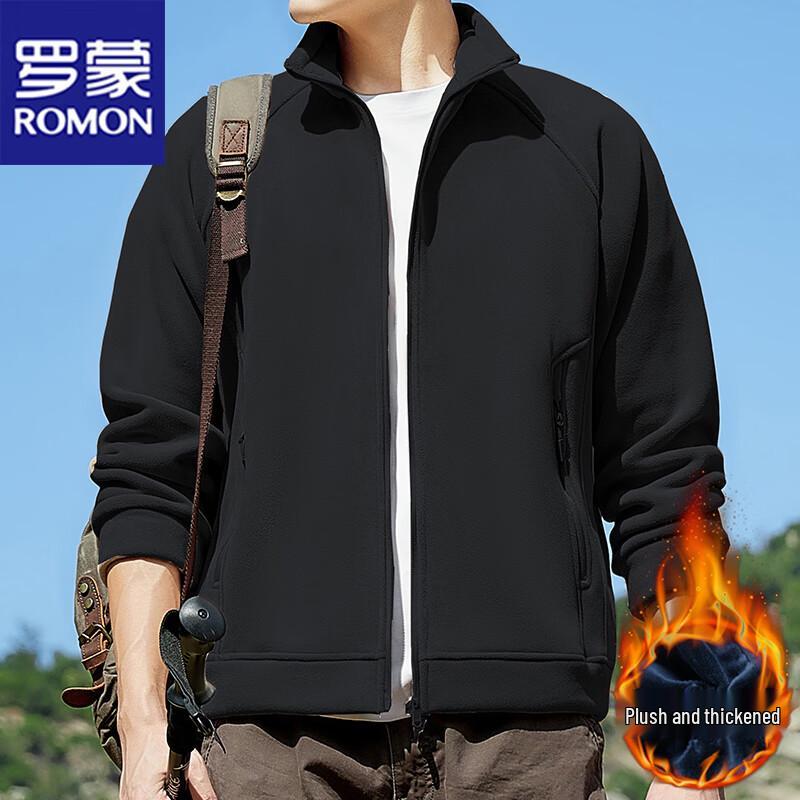 ROMON Men's Fleece-Lined Stand-Collar Casual Jacket
