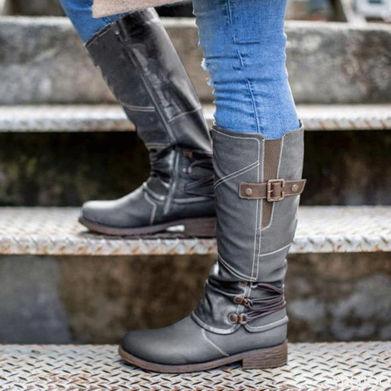 Fashion New Side Zipper Belt Buckle Design for European and American Women's Long Boots High Cut Knight Women's Boots In Large Size